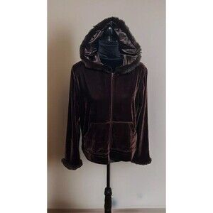 Jasmine Rose Signature Women’s Jacket Fur Trimmed Hood Cuffs Velour Size L